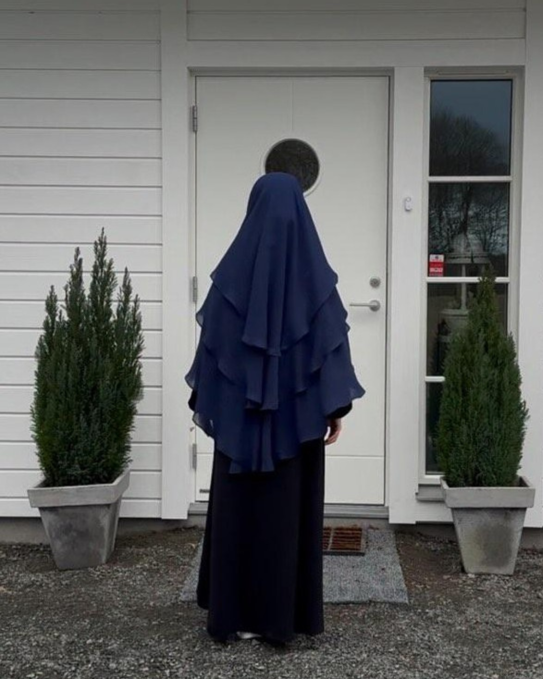 Khimar med 3 lager -Mörkblå-