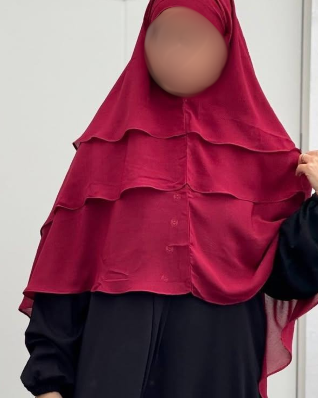 Khimar med 3 lager -granatröd-