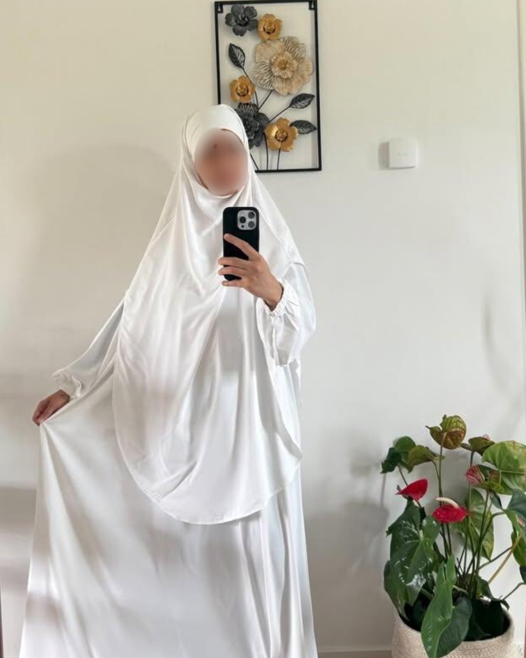 Abaya & Khimar-set -elastiska ärmar-Vit