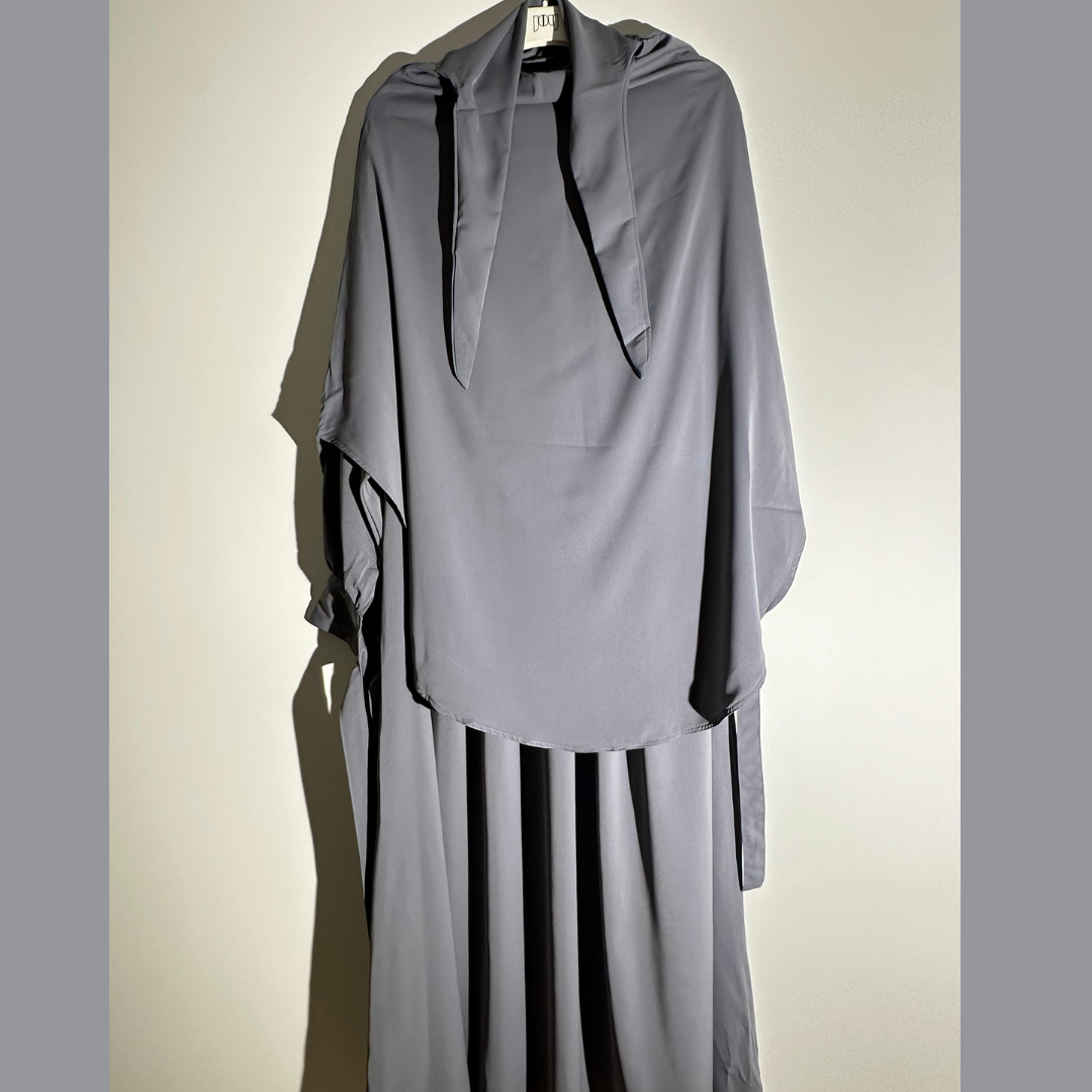 Abaya & Khimar-set – Grå-knytärmar