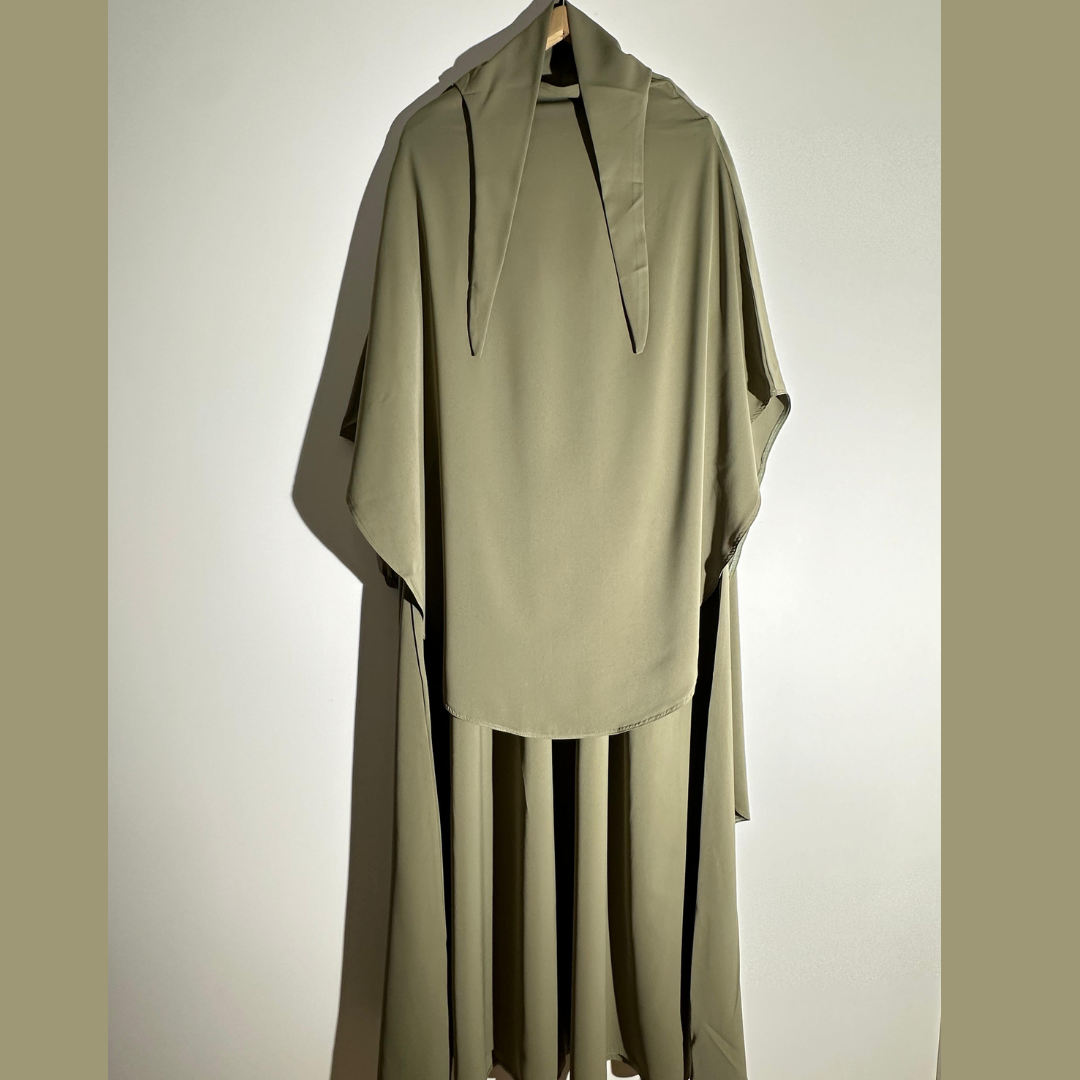 Abaya & Khimar-set – Ljusgrön-knytärmar