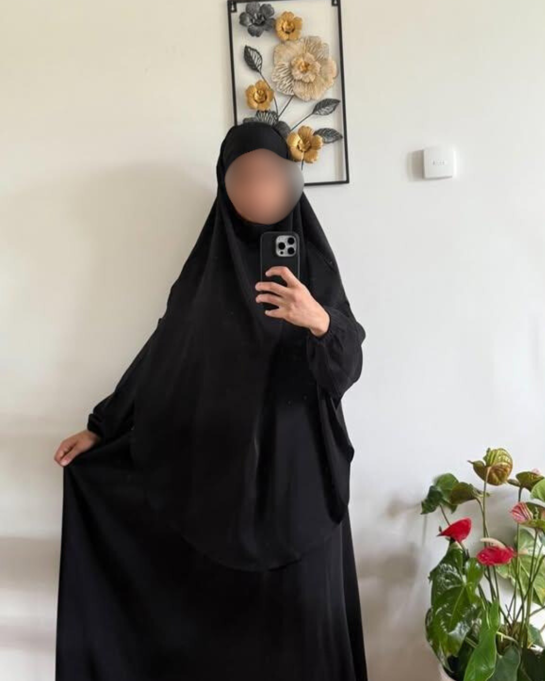Abaya & Khimar-set -elastiska ärmar-Svart