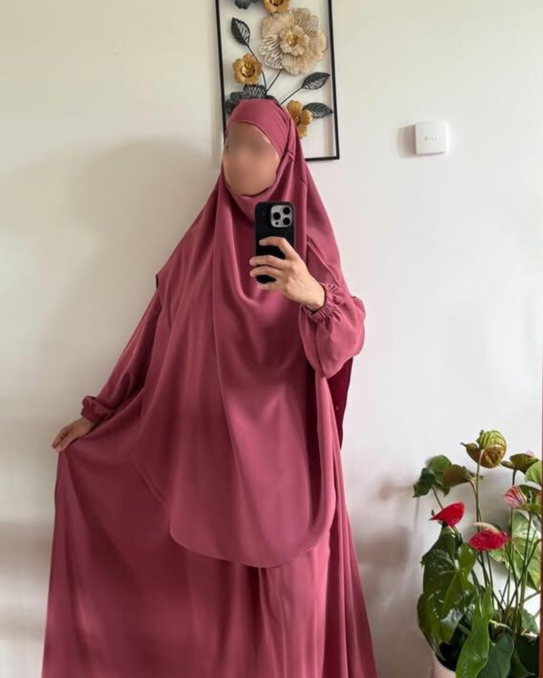 Abaya & Khimar-set -elastiska ärmar-Rosa