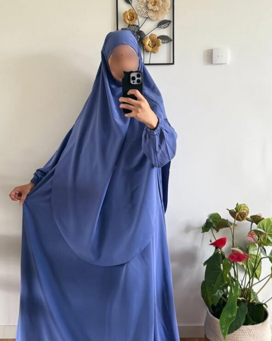 Abaya & Khimar-set -elastiska ärmar-Blå